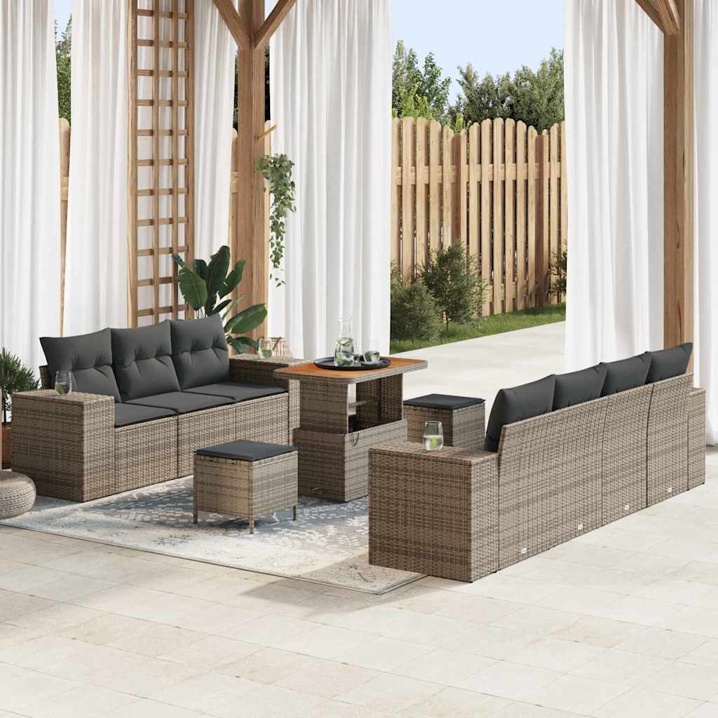 Tuin Sofa Set met kussen met opslag 10 pcs Grijs Poly Rattan is nu te koop bij PeponiXL, paradijselijk wonen!