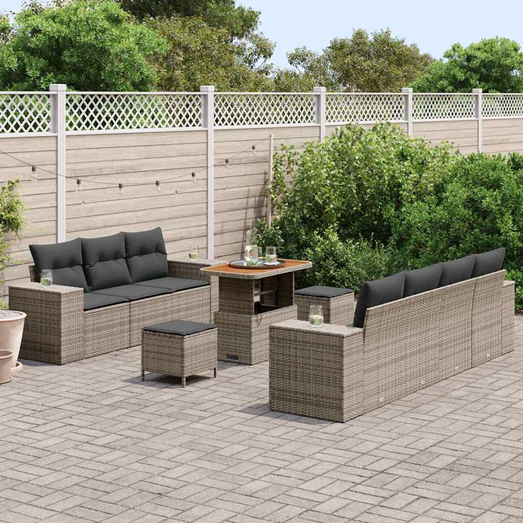 Tuin Sofa Set met kussen met opslag 10 pcs Grijs Poly Rattan is nu te koop bij PeponiXL, paradijselijk wonen!
