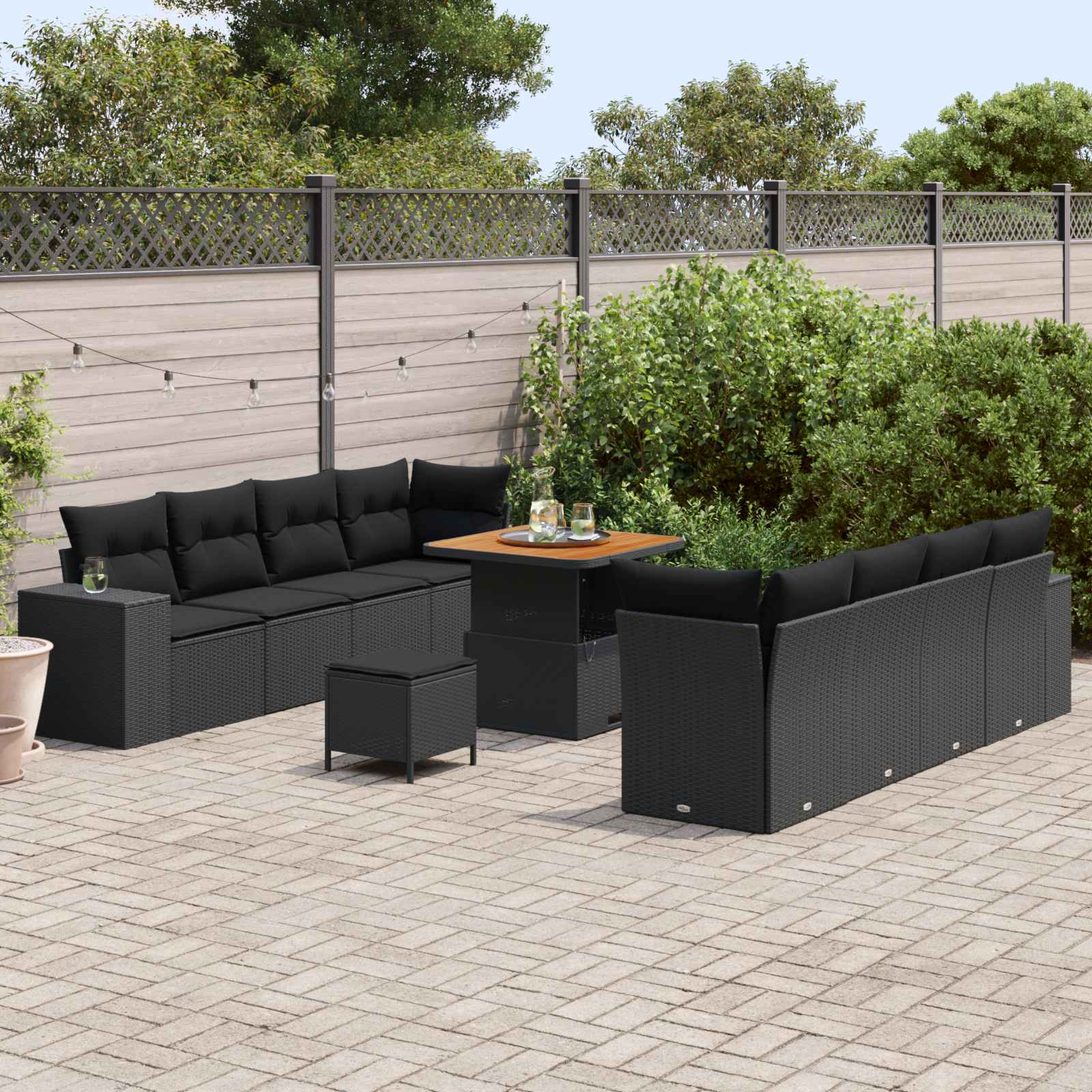 Tuin Sofa Set met kussen met opslag 11 pcs Zwart poly rattan is nu te koop bij PeponiXL, paradijselijk wonen!