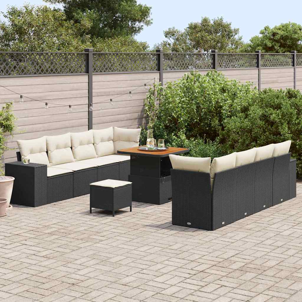 Tuin Sofa Set met kussen 11 pcs Zwart en Crème poly rattan is nu te koop bij PeponiXL, paradijselijk wonen!