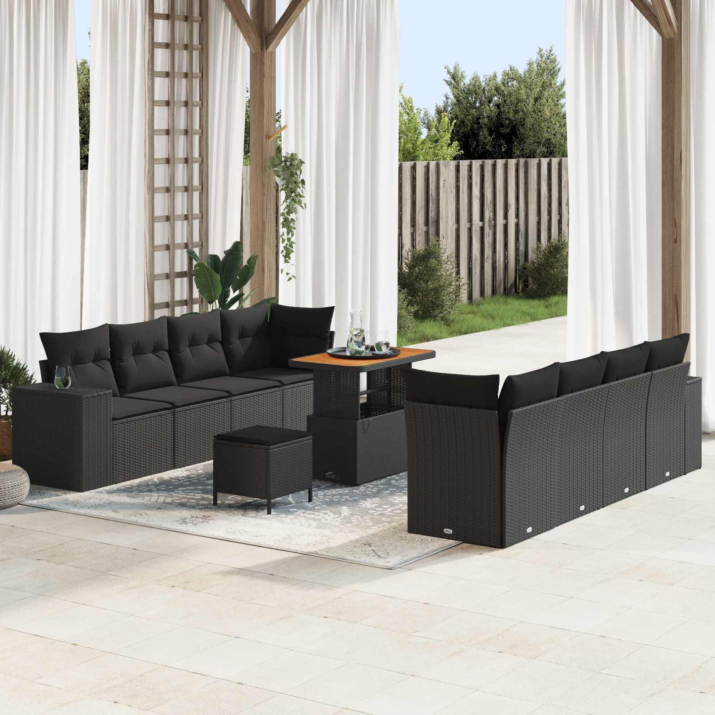 Tuin Sofa Set met kussen met opslag 11 pcs Zwart poly rattan is nu te koop bij PeponiXL, paradijselijk wonen!