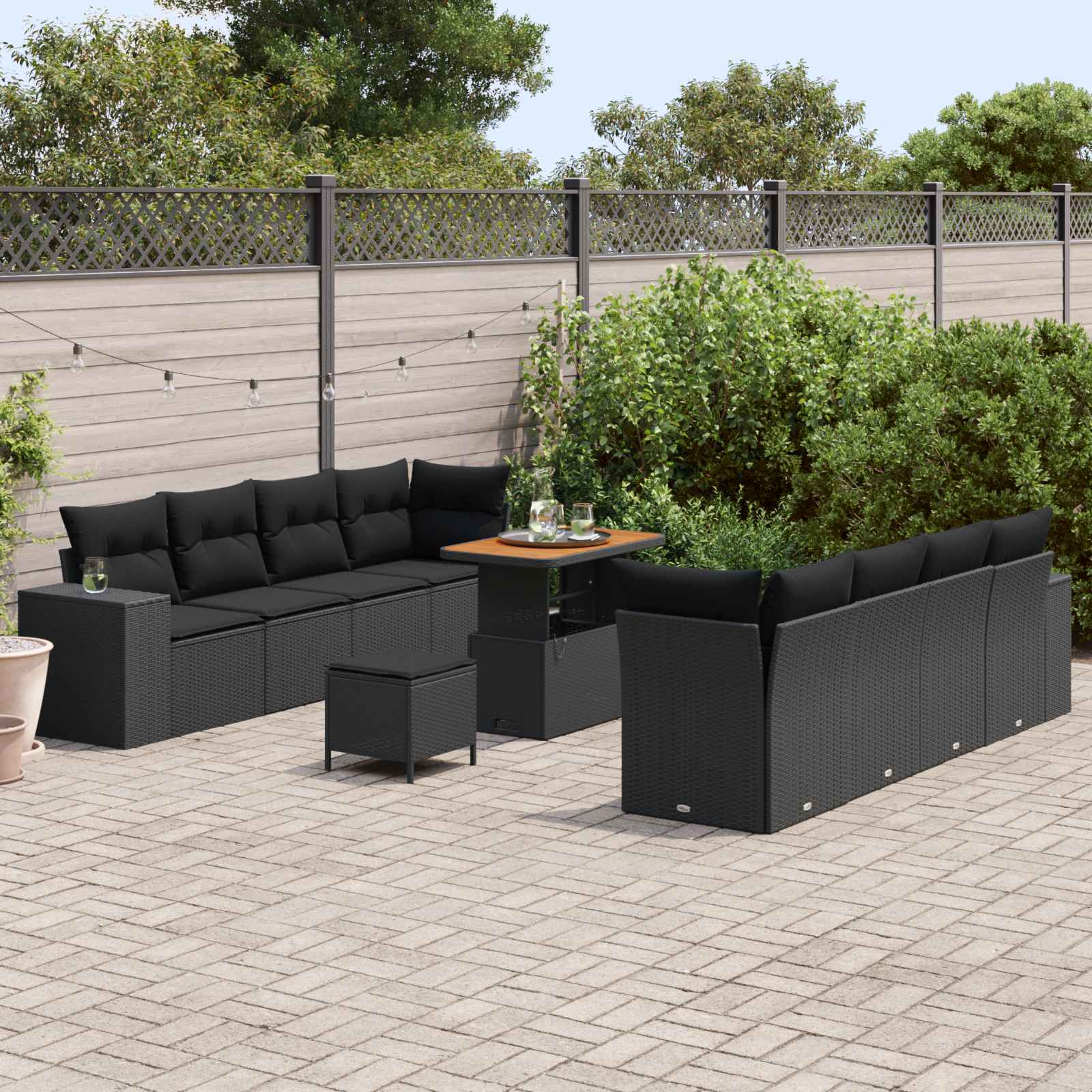 Tuin Sofa Set met kussen met opslag 11 pcs Zwart poly rattan is nu te koop bij PeponiXL, paradijselijk wonen!