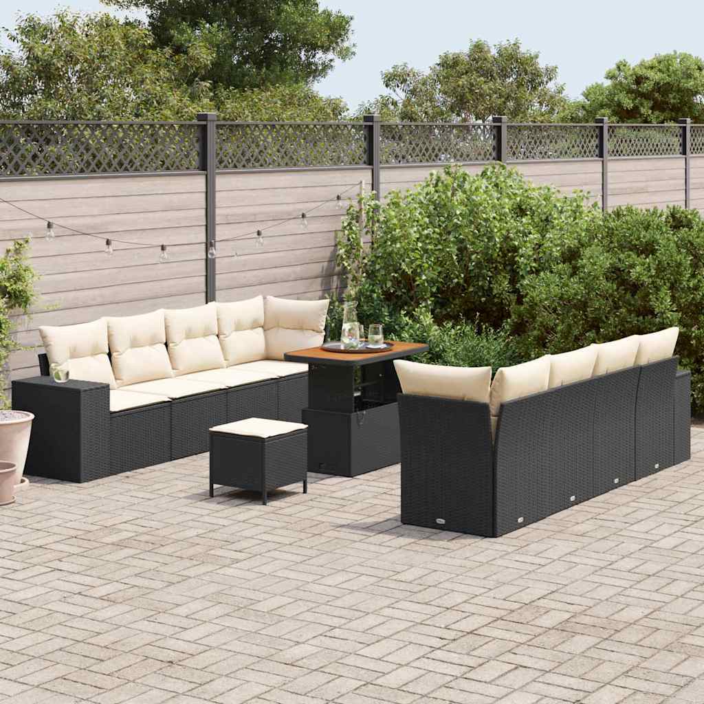 Tuin Sofa Set met kussen 11 pcs Zwart en Crème poly rattan is nu te koop bij PeponiXL, paradijselijk wonen!