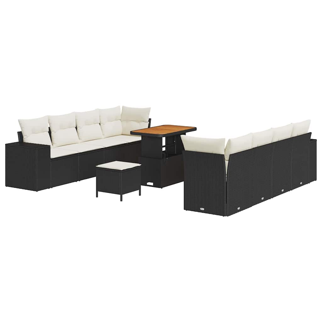 Tuin Sofa Set met kussen 11 pcs Zwart en Crème poly rattan is nu te koop bij PeponiXL, paradijselijk wonen!