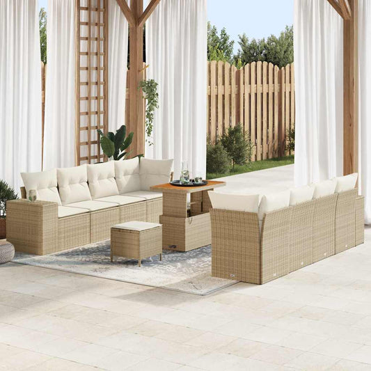 Tuin Sofa Set met kussen 11 pcs Beige en Crème poly rattan is nu te koop bij PeponiXL, paradijselijk wonen!