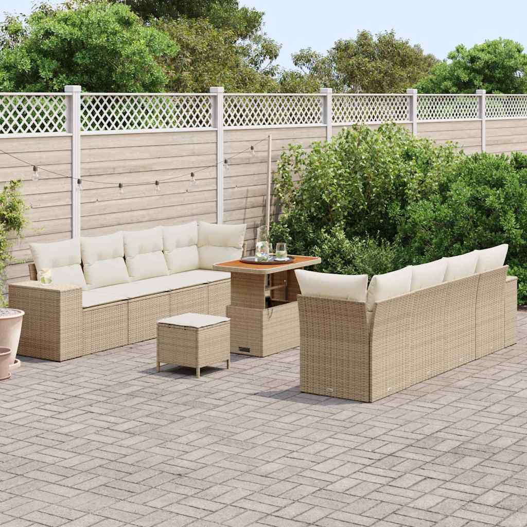 Tuin Sofa Set met kussen 11 pcs Beige en Crème poly rattan is nu te koop bij PeponiXL, paradijselijk wonen!