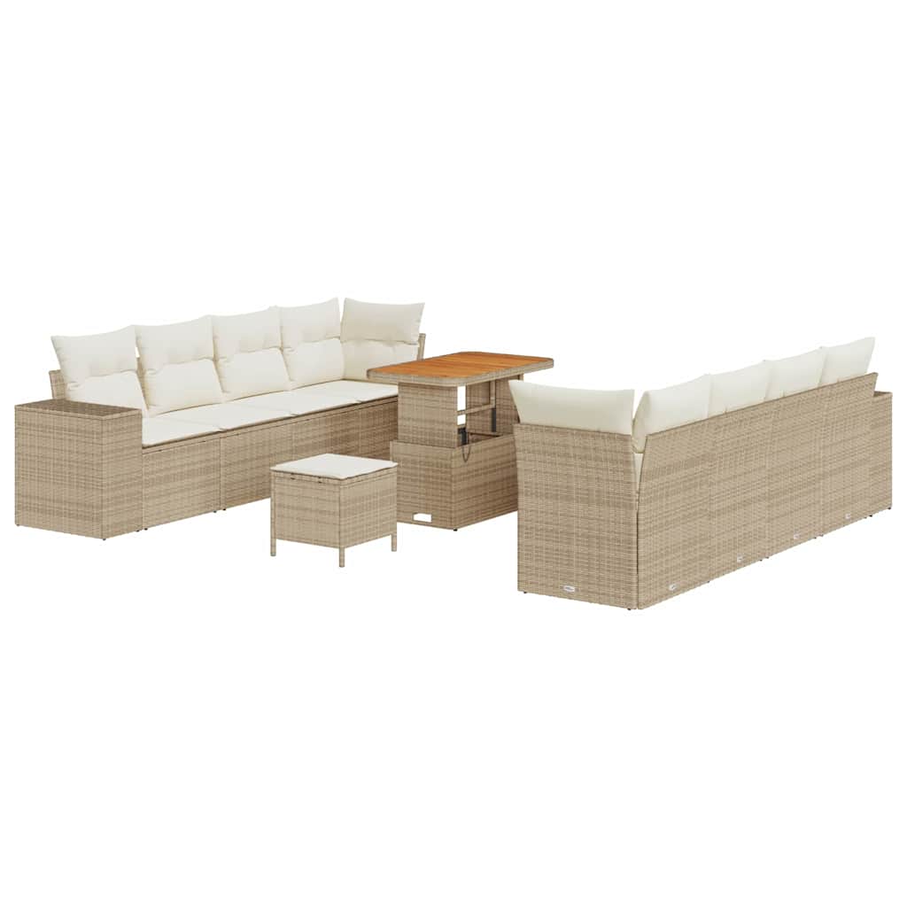 Tuin Sofa Set met kussen 11 pcs Beige en Crème poly rattan is nu te koop bij PeponiXL, paradijselijk wonen!