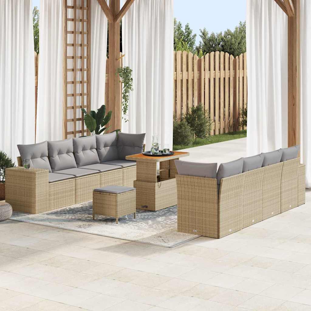 Tuin Sofa Set 11 pcs Beige en Licht Grijs poly rattan is nu te koop bij PeponiXL, paradijselijk wonen!