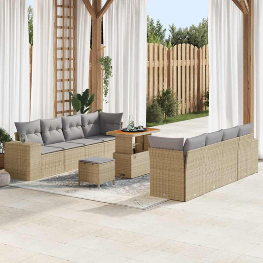 Tuin Sofa Set 11 pcs Beige en Licht Grijs poly rattan is nu te koop bij PeponiXL, paradijselijk wonen!