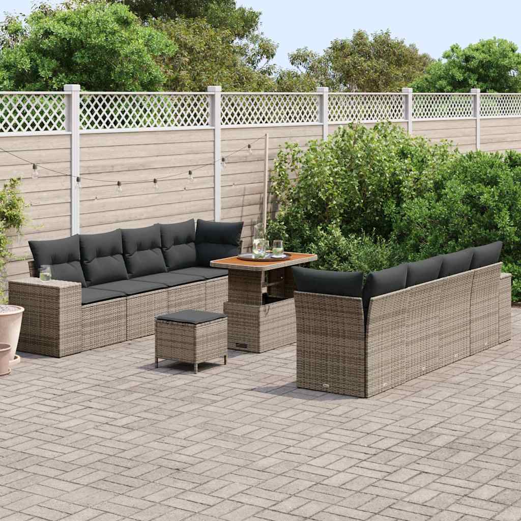 Tuin Sofa Set met kussen met opslag 11 pcs Grijs poly rattan is nu te koop bij PeponiXL, paradijselijk wonen!