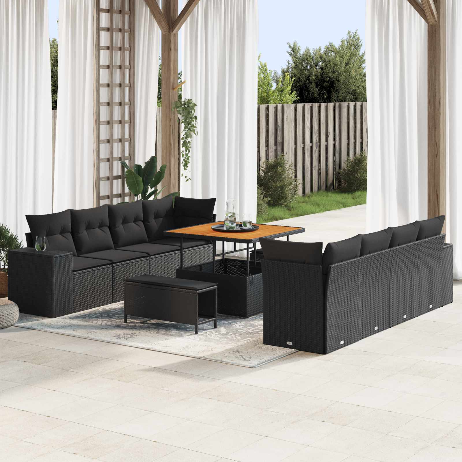 Tuin Sofa Set met kussen met opslag 11 pcs Zwart poly rattan is nu te koop bij PeponiXL, paradijselijk wonen!