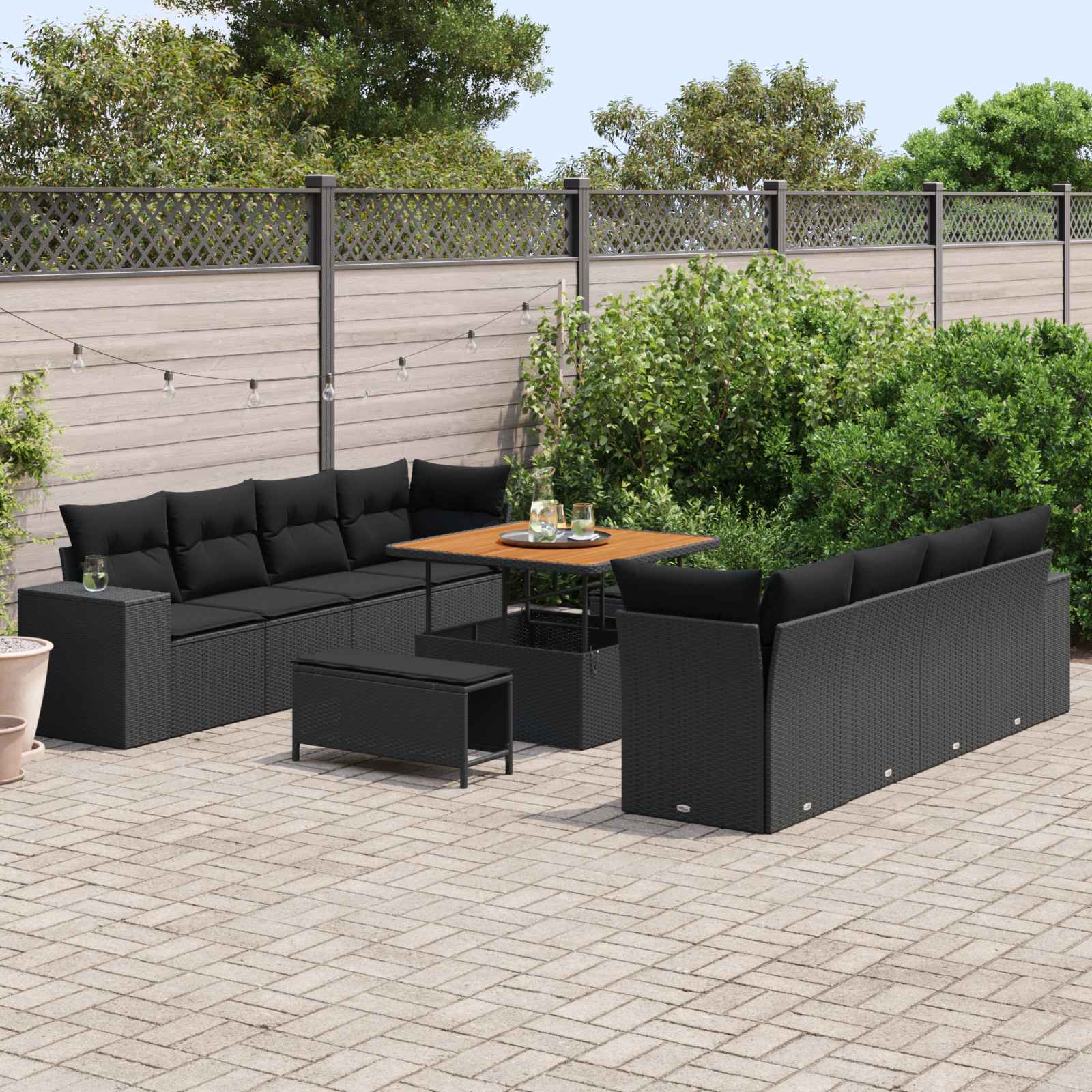 Tuin Sofa Set met kussen met opslag 11 pcs Zwart poly rattan is nu te koop bij PeponiXL, paradijselijk wonen!