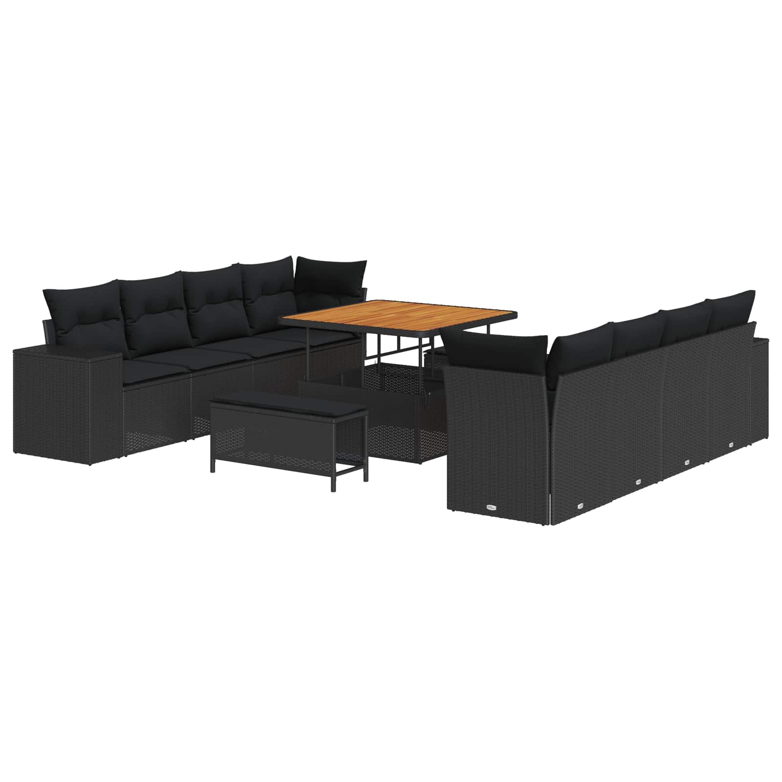 Tuin Sofa Set met kussen met opslag 11 pcs Zwart poly rattan is nu te koop bij PeponiXL, paradijselijk wonen!