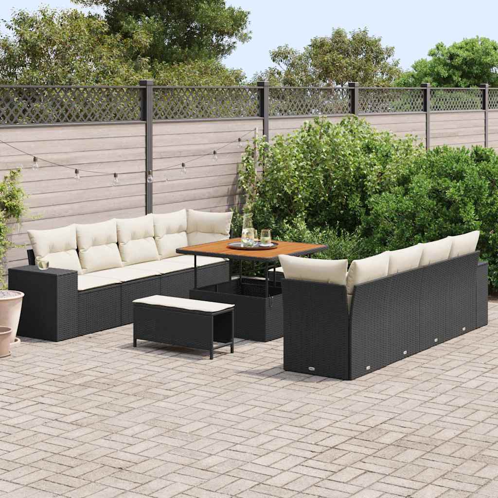 Tuin Sofa Set met kussen 11 pcs Zwart en Crème poly rattan is nu te koop bij PeponiXL, paradijselijk wonen!