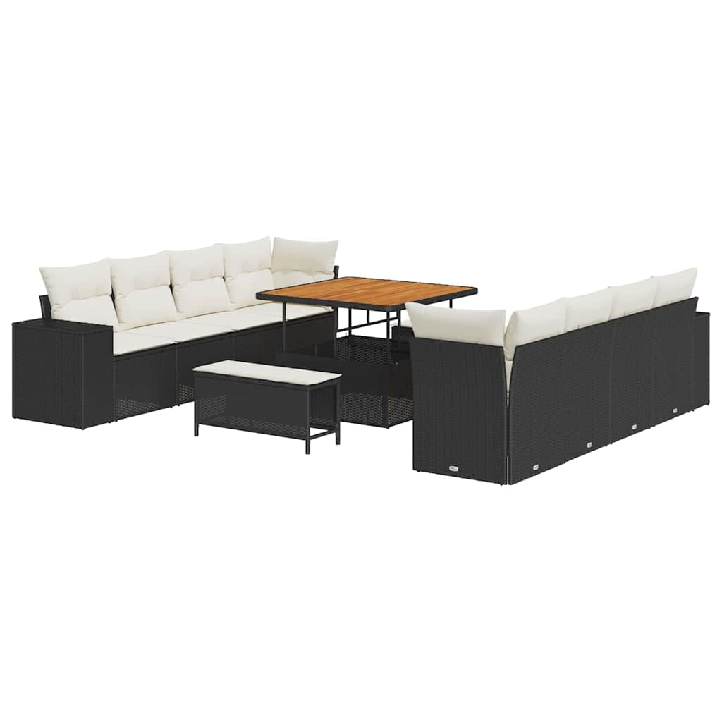 Tuin Sofa Set met kussen 11 pcs Zwart en Crème poly rattan is nu te koop bij PeponiXL, paradijselijk wonen!