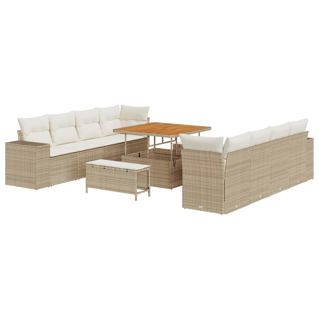 Tuin Sofa Set met kussen 11 pcs Beige en Crème poly rattan is nu te koop bij PeponiXL, paradijselijk wonen!