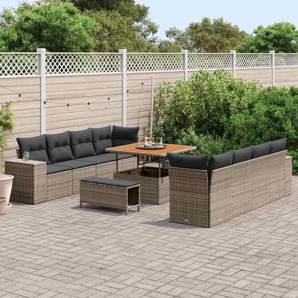 Tuin Sofa Set met kussen met opslag 11 pcs Grijs poly rattan is nu te koop bij PeponiXL, paradijselijk wonen!