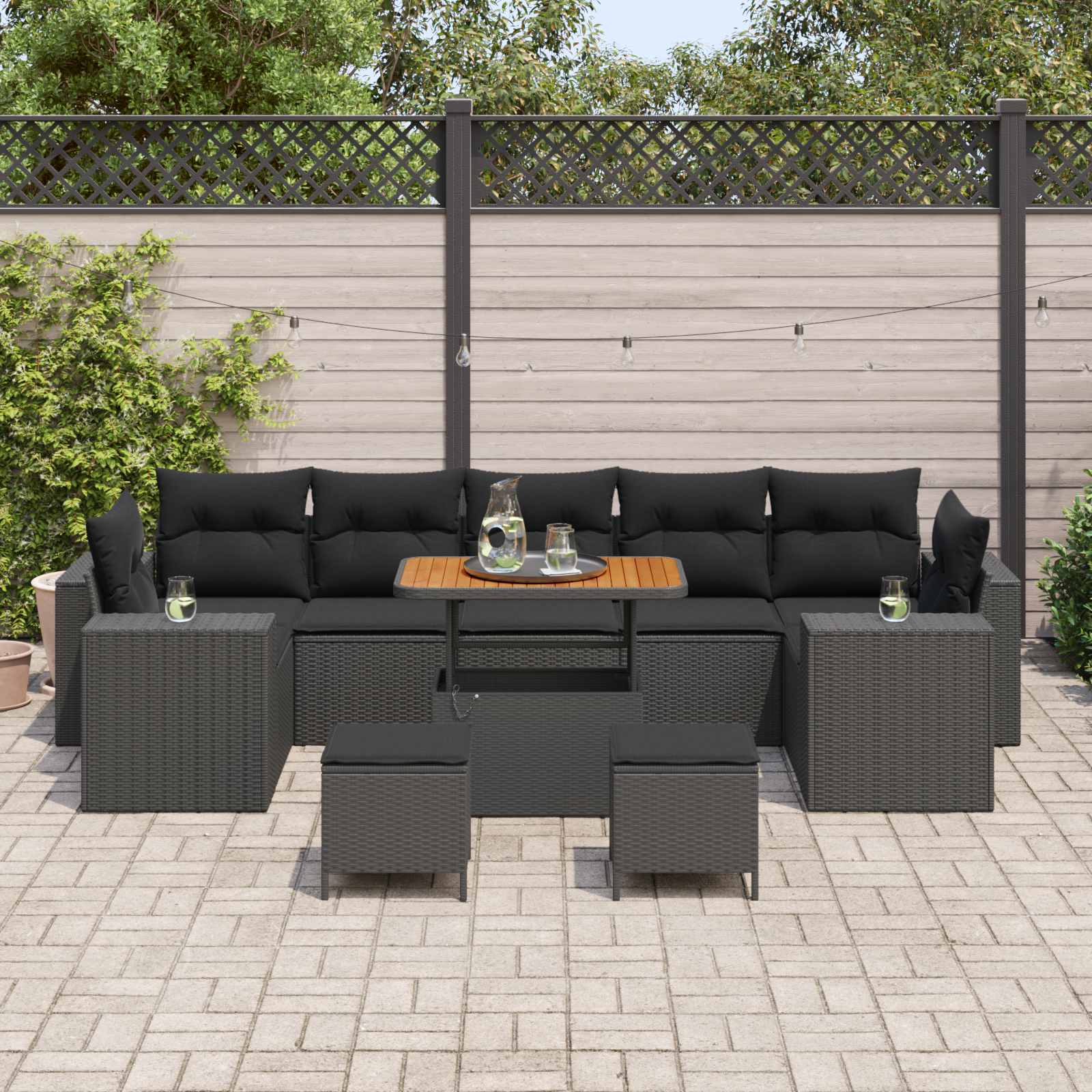 Tuin Sofa Set met kussen met opslag met kussen 10 pcs Zwart is nu te koop bij PeponiXL, paradijselijk wonen!