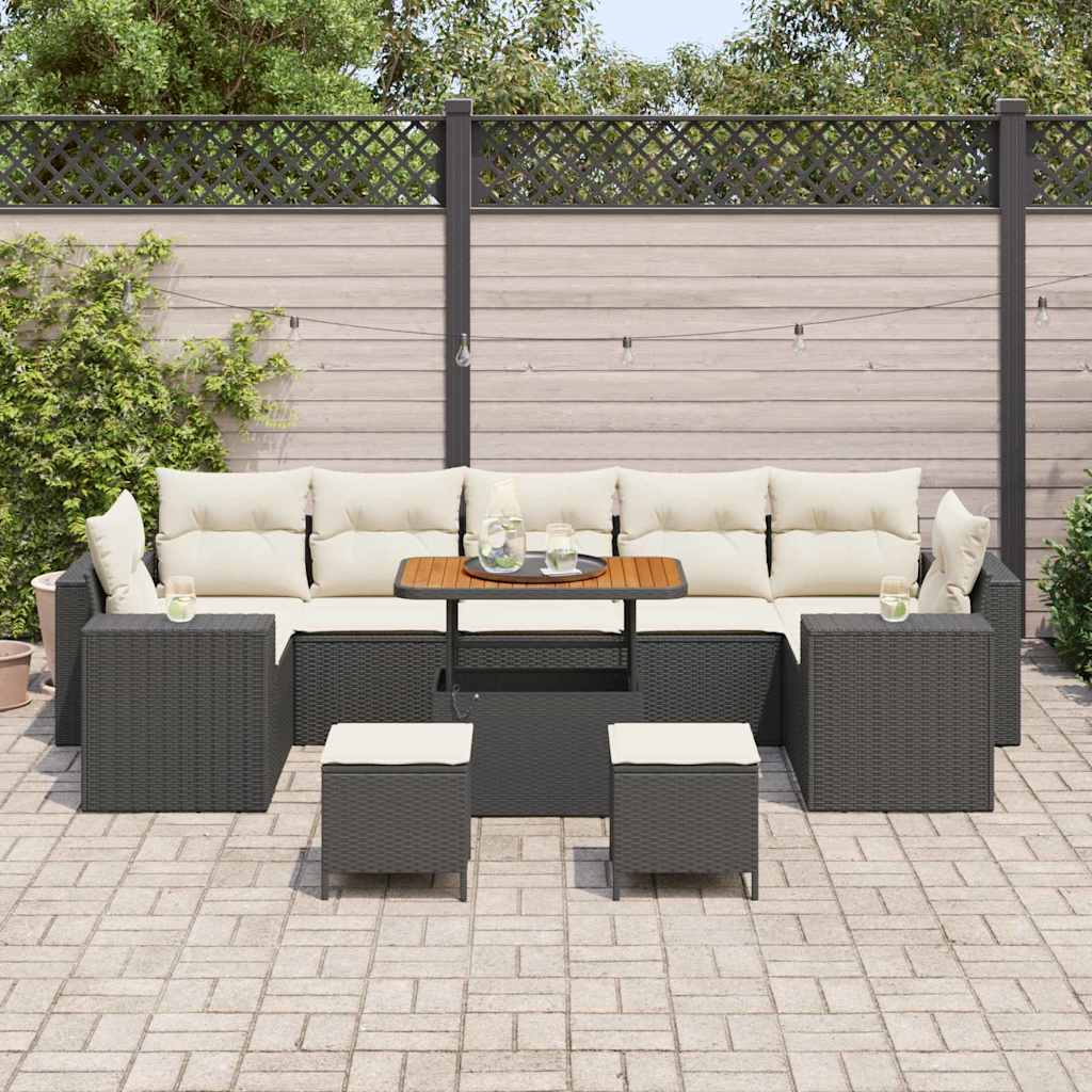 Tuin Sofa Set met kussen met opslag 10 pcs Zwart en Crème is nu te koop bij PeponiXL, paradijselijk wonen!
