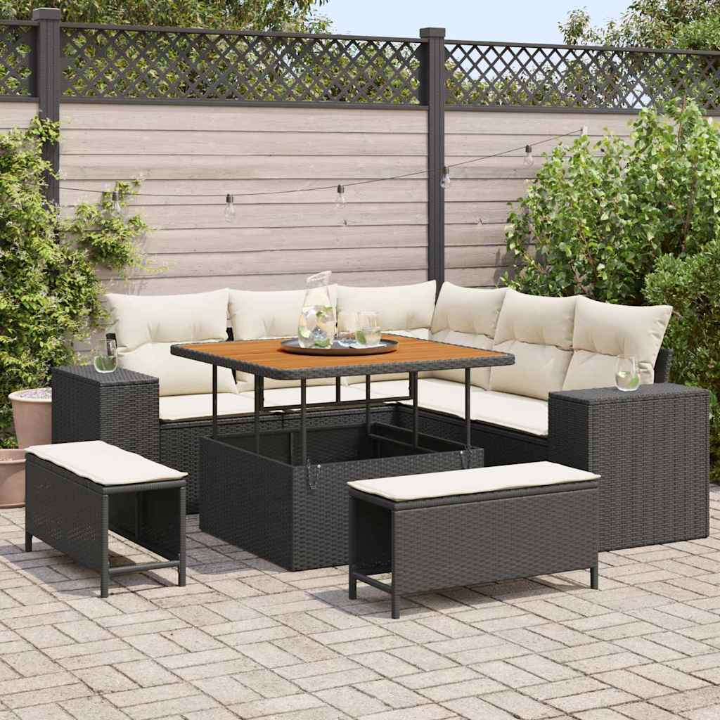 Tuin Sofa Set met kussen 8 pcs Zwart en Crème poly rattan is nu te koop bij PeponiXL, paradijselijk wonen!