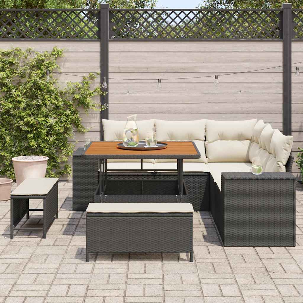 Tuin Sofa Set met kussen 8 pcs Zwart en Crème poly rattan is nu te koop bij PeponiXL, paradijselijk wonen!