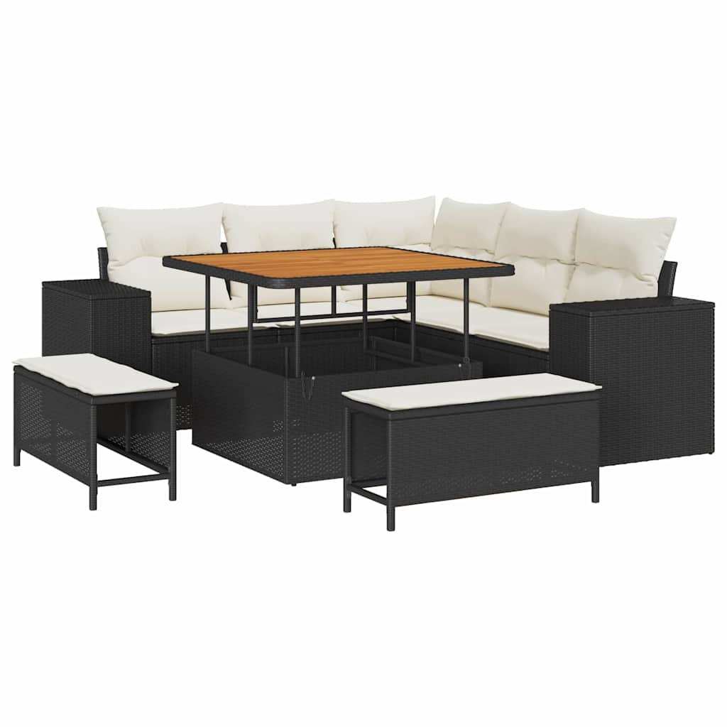 Tuin Sofa Set met kussen 8 pcs Zwart en Crème poly rattan is nu te koop bij PeponiXL, paradijselijk wonen!