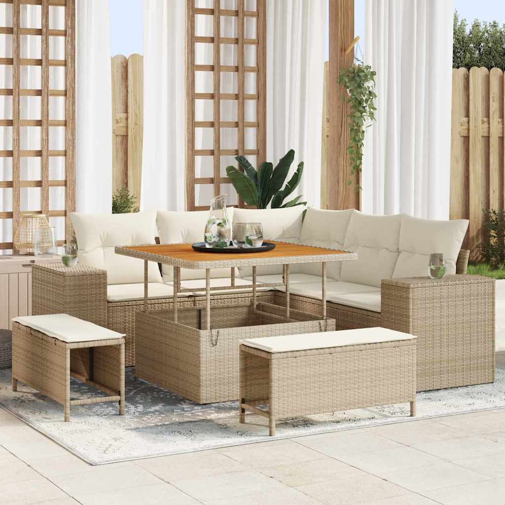 Tuin Sofa Set met kussen 8 pcs Beige en Crème poly rattan is nu te koop bij PeponiXL, paradijselijk wonen!
