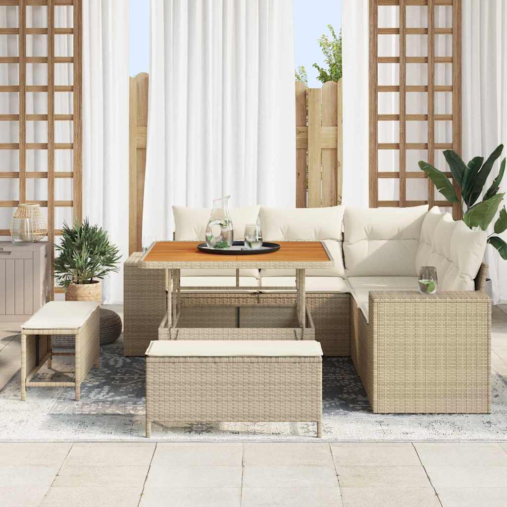 Tuin Sofa Set met kussen 8 pcs Beige en Crème poly rattan is nu te koop bij PeponiXL, paradijselijk wonen!