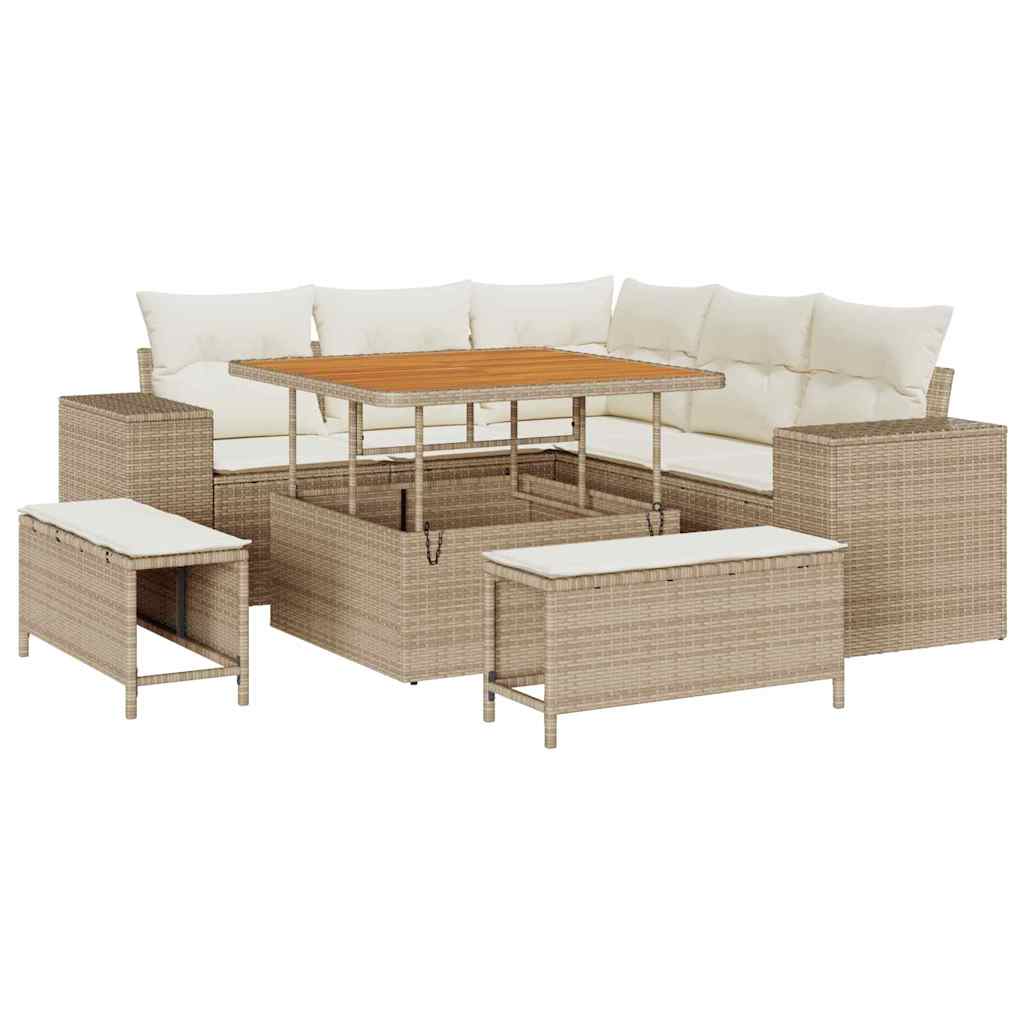 Tuin Sofa Set met kussen 8 pcs Beige en Crème poly rattan is nu te koop bij PeponiXL, paradijselijk wonen!