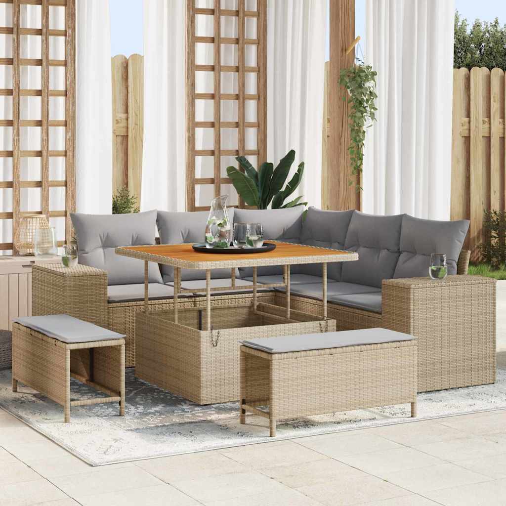 Tuin Sofa Set met kussen 8 pcs Beige en Licht Grijs poly rattan is nu te koop bij PeponiXL, paradijselijk wonen!