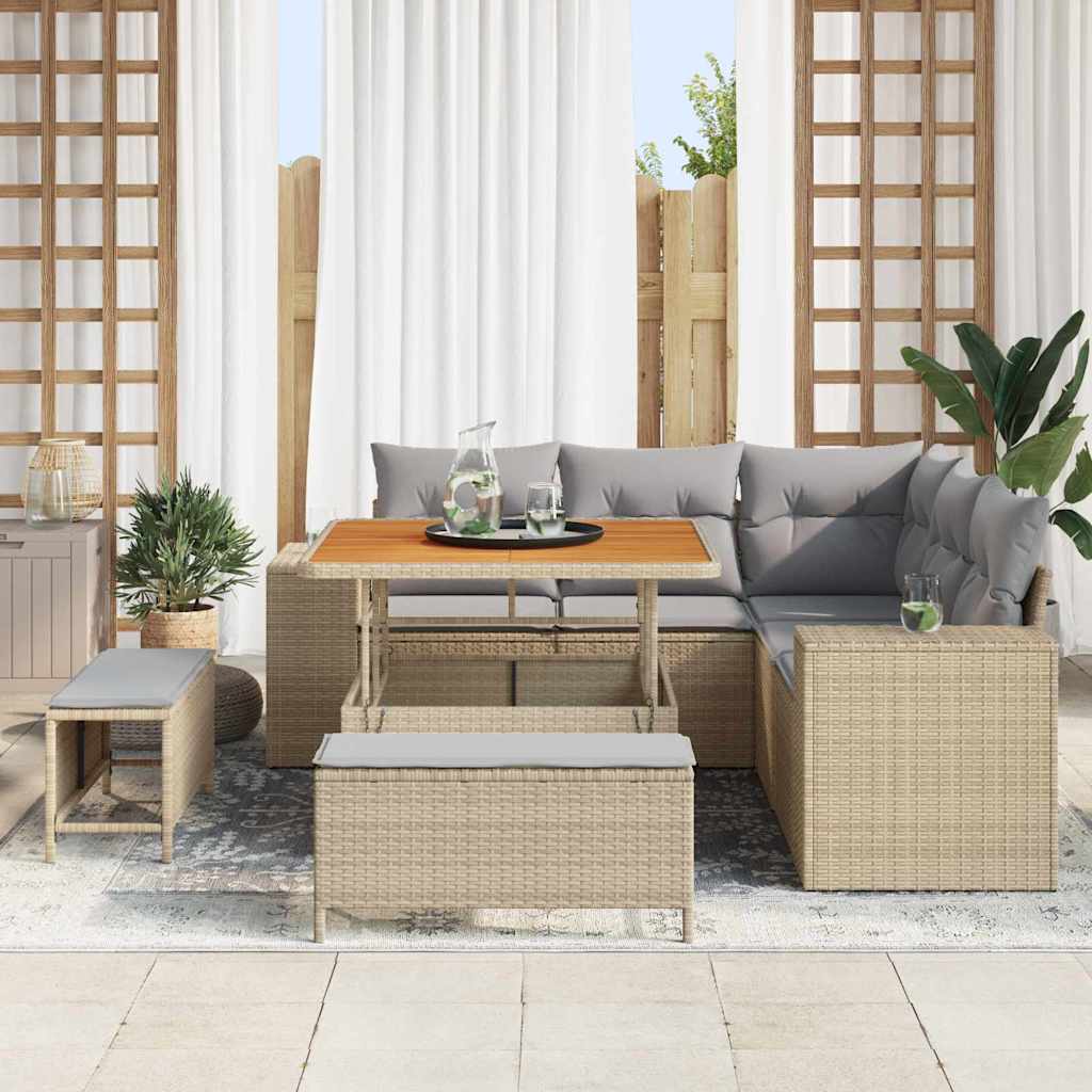 Tuin Sofa Set met kussen 8 pcs Beige en Licht Grijs poly rattan is nu te koop bij PeponiXL, paradijselijk wonen!