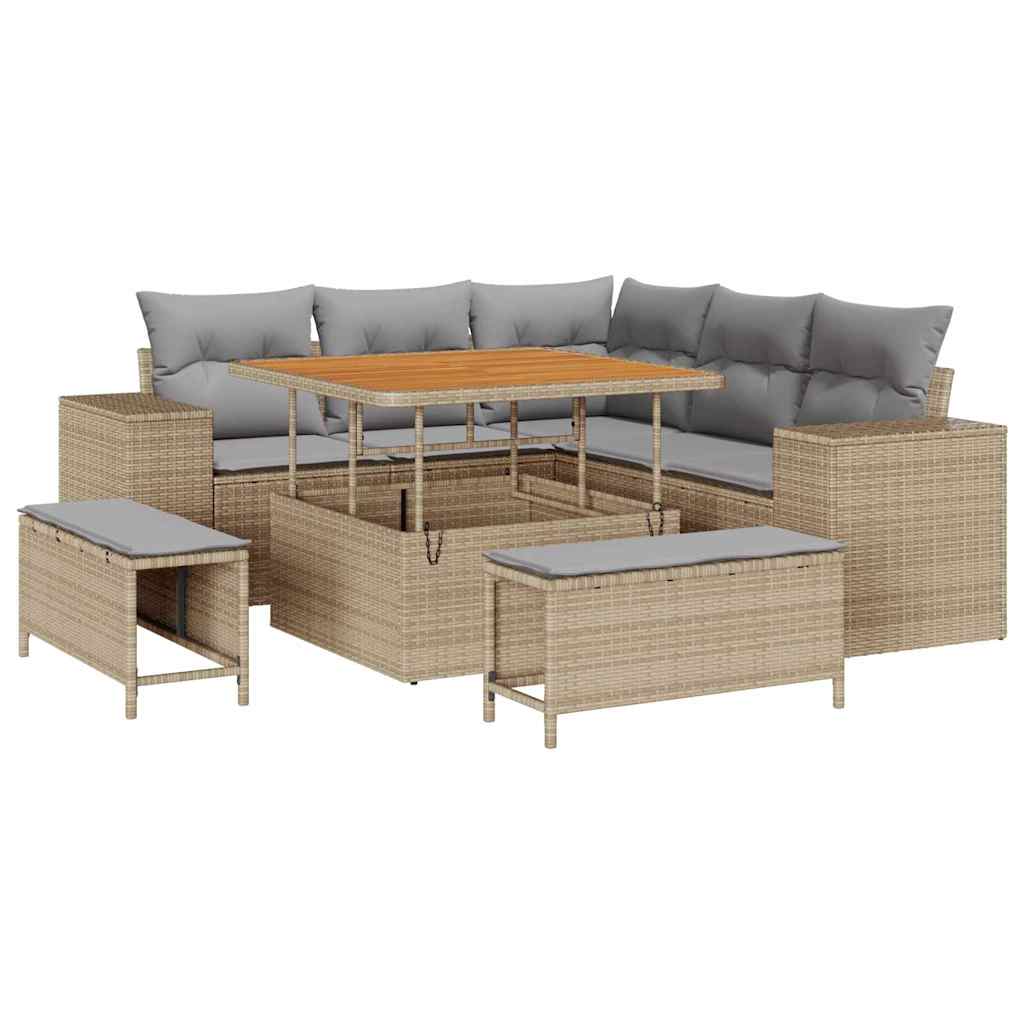Tuin Sofa Set met kussen 8 pcs Beige en Licht Grijs poly rattan is nu te koop bij PeponiXL, paradijselijk wonen!