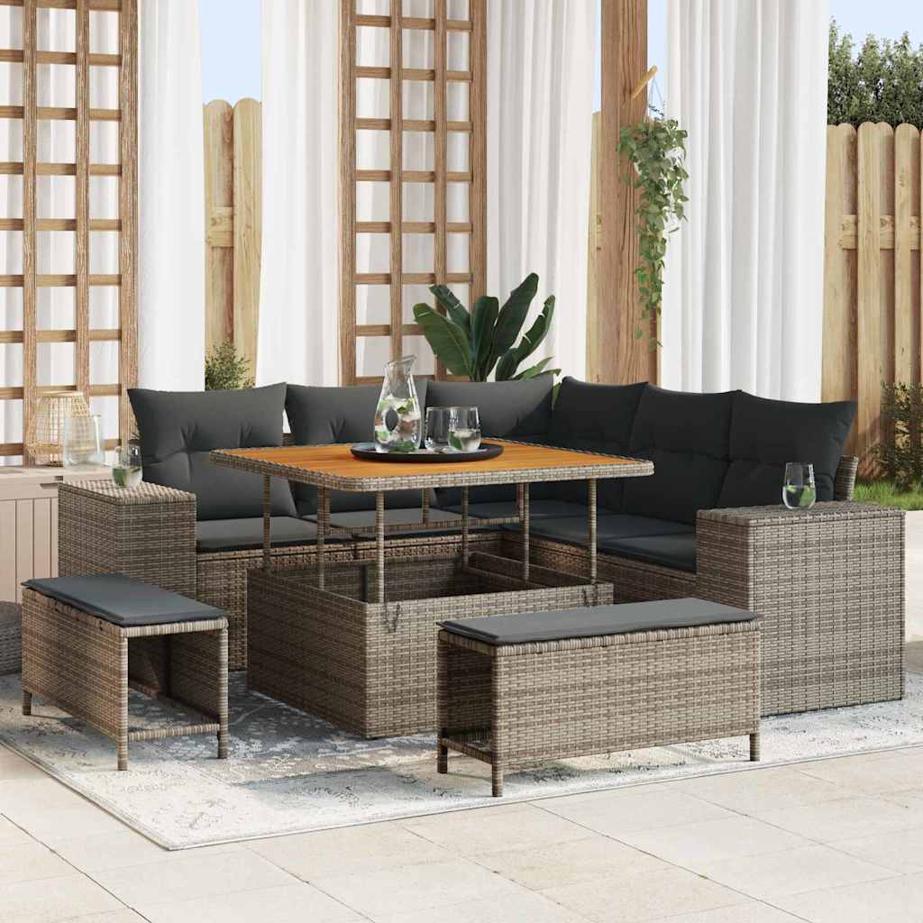 Tuin Sofa Set met kussen met opslag 8 pcs Grijs poly rattan is nu te koop bij PeponiXL, paradijselijk wonen!