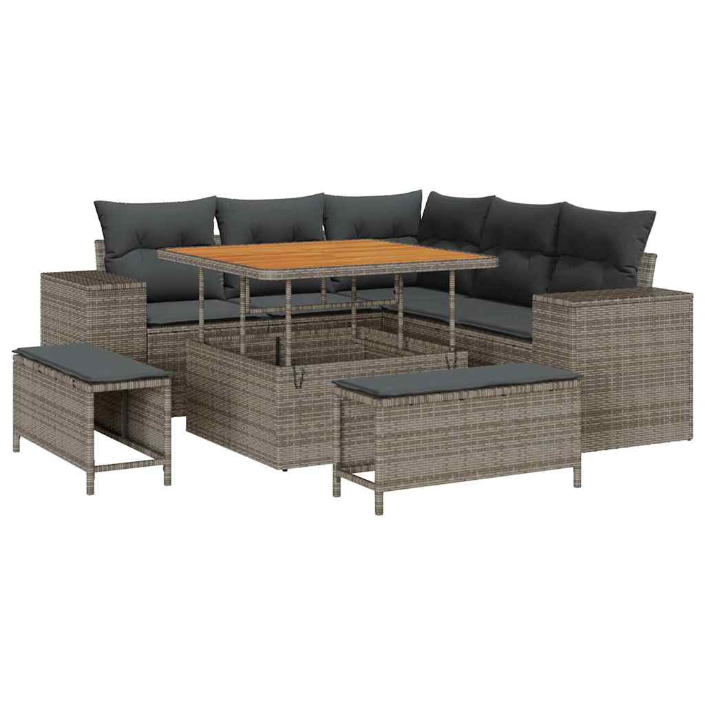 Tuin Sofa Set met kussen met opslag 8 pcs Grijs poly rattan is nu te koop bij PeponiXL, paradijselijk wonen!