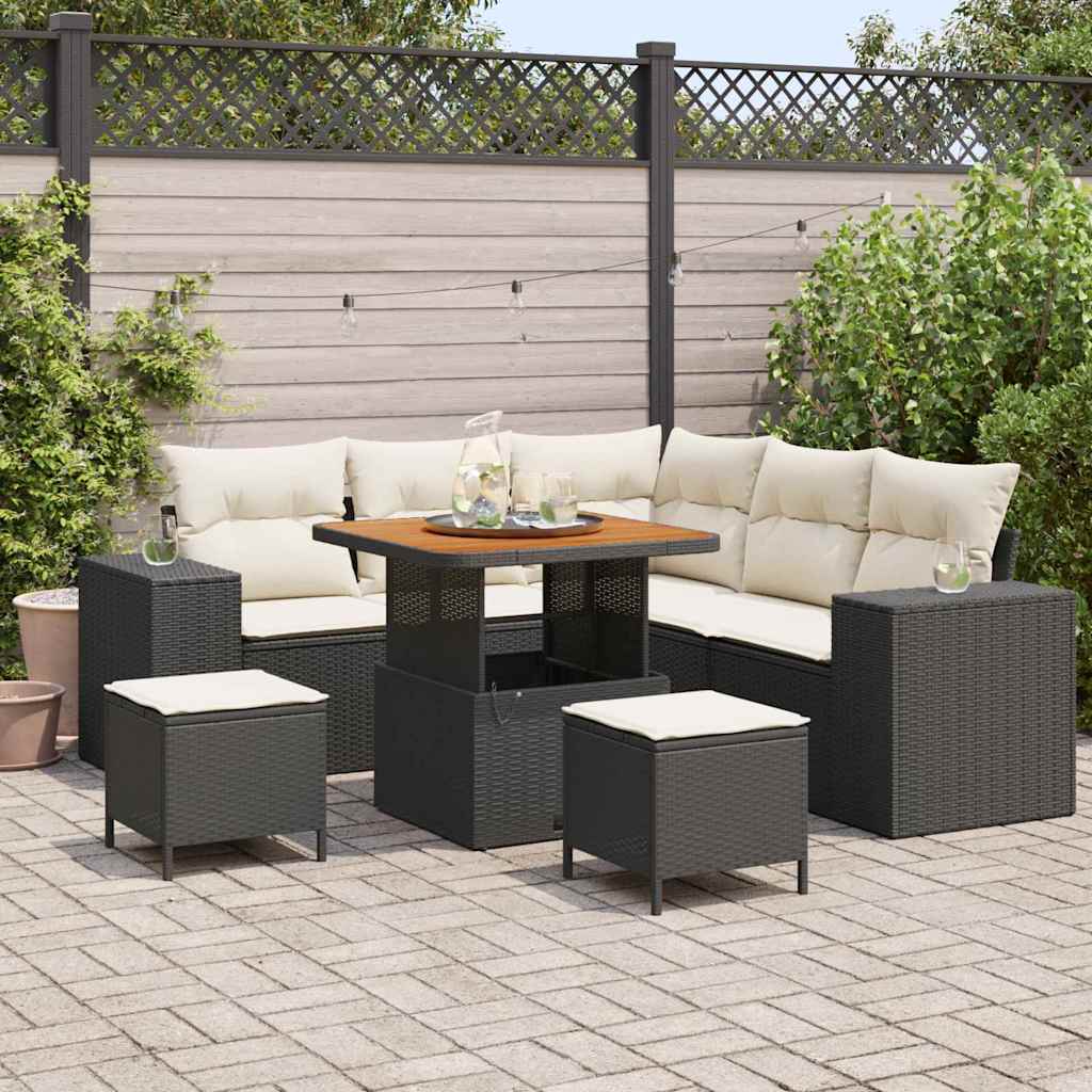 Tuin Sofa Set met kussen 8 pcs Zwart en Crème poly rattan is nu te koop bij PeponiXL, paradijselijk wonen!