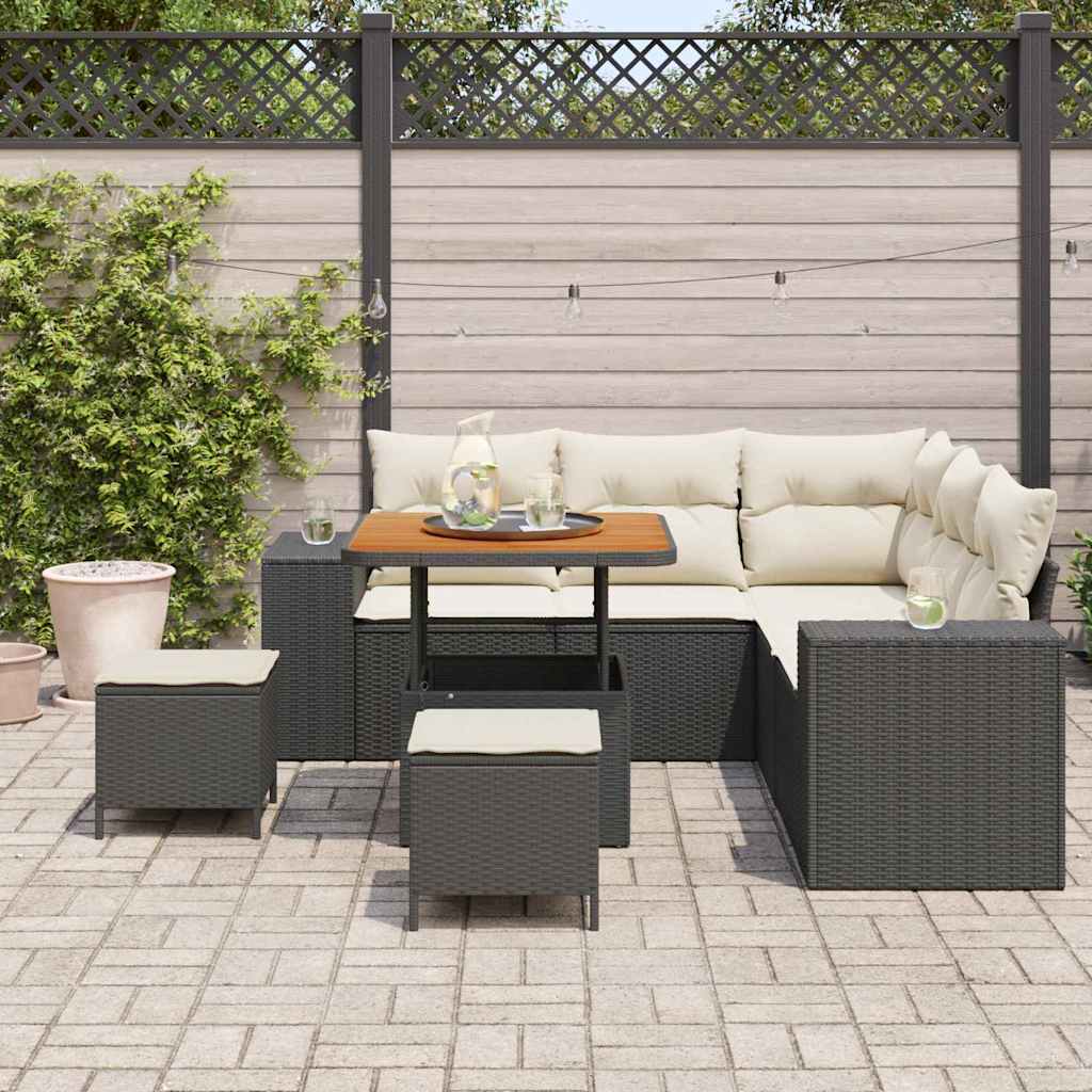 Tuin Sofa Set met kussen 8 pcs Zwart en Crème poly rattan is nu te koop bij PeponiXL, paradijselijk wonen!