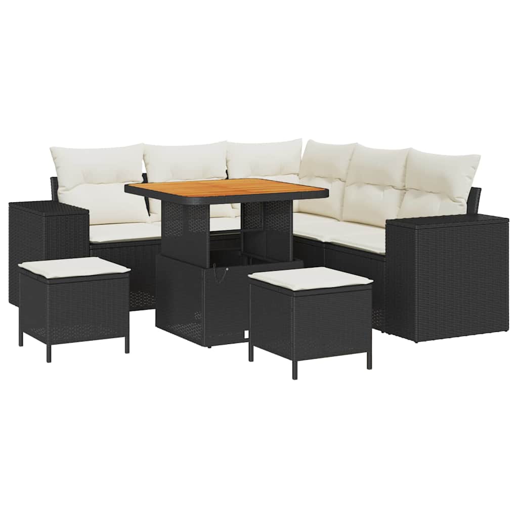 Tuin Sofa Set met kussen 8 pcs Zwart en Crème poly rattan is nu te koop bij PeponiXL, paradijselijk wonen!