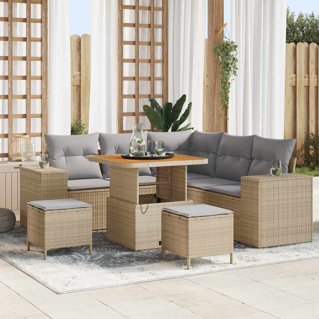 Tuin Sofa Set met kussen 8 pcs Beige en Licht Grijs poly rattan is nu te koop bij PeponiXL, paradijselijk wonen!