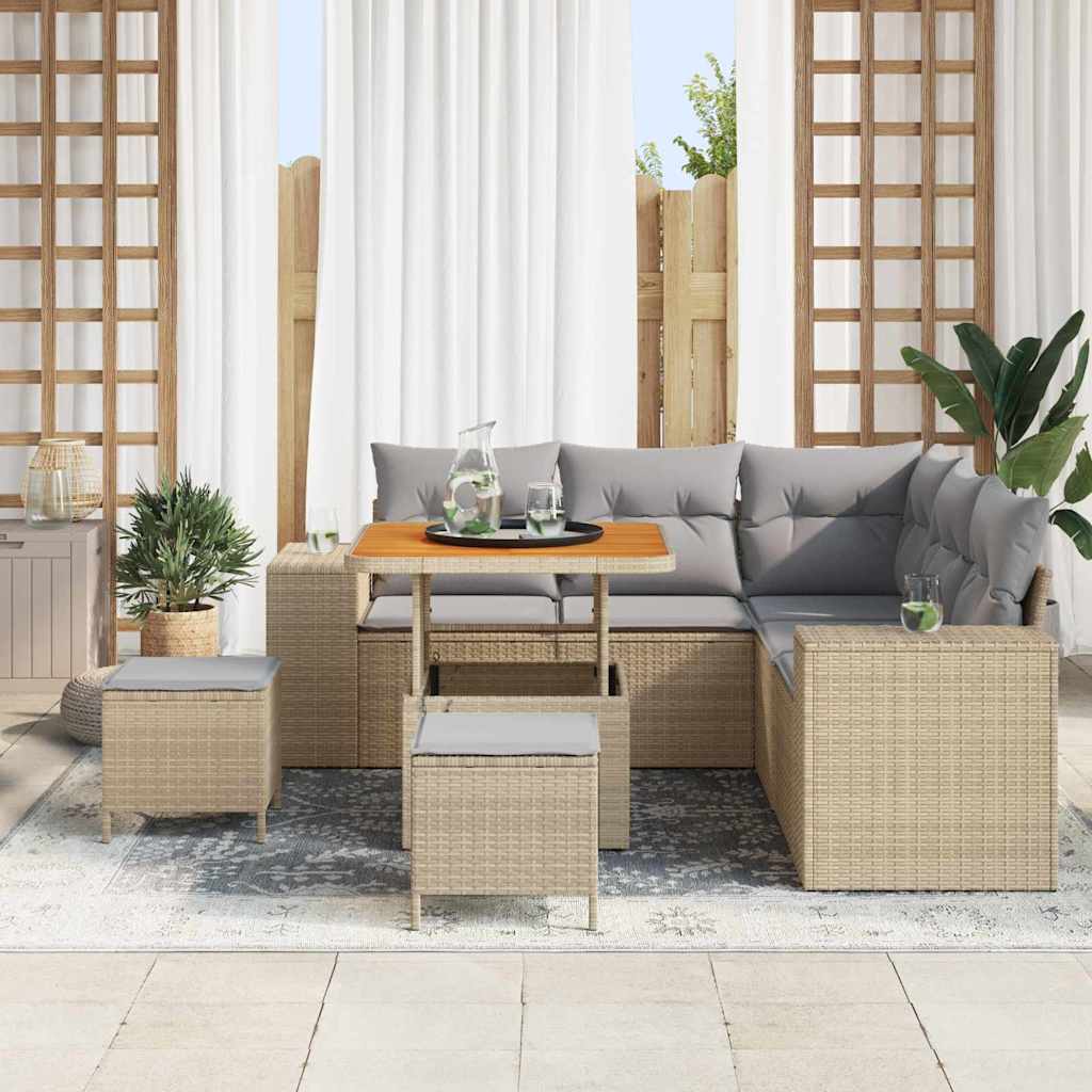 Tuin Sofa Set met kussen 8 pcs Beige en Licht Grijs poly rattan is nu te koop bij PeponiXL, paradijselijk wonen!