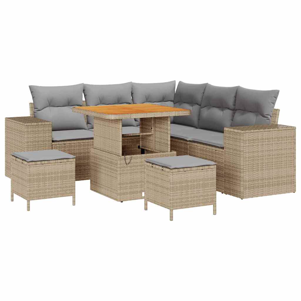 Tuin Sofa Set met kussen 8 pcs Beige en Licht Grijs poly rattan is nu te koop bij PeponiXL, paradijselijk wonen!