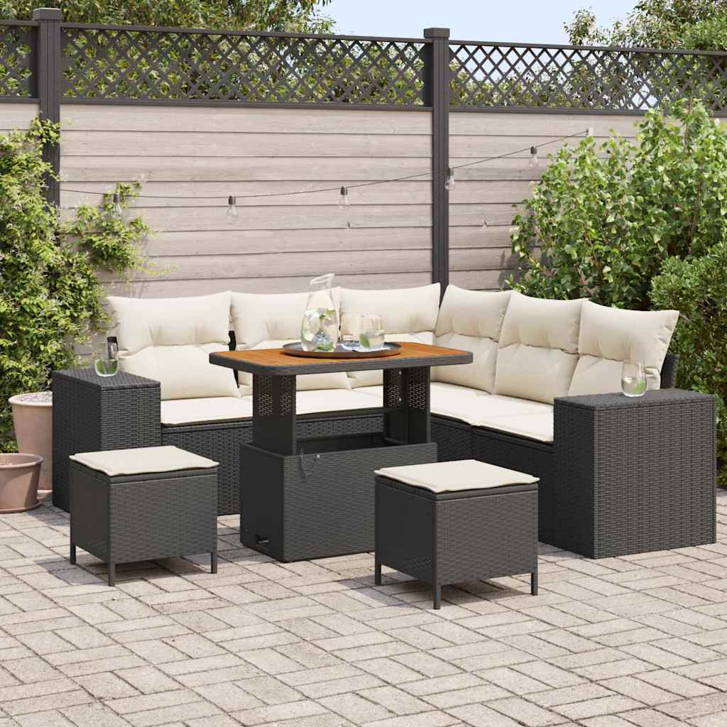 Tuin Sofa Set met kussen 8 pcs Zwart en Crème poly rattan is nu te koop bij PeponiXL, paradijselijk wonen!