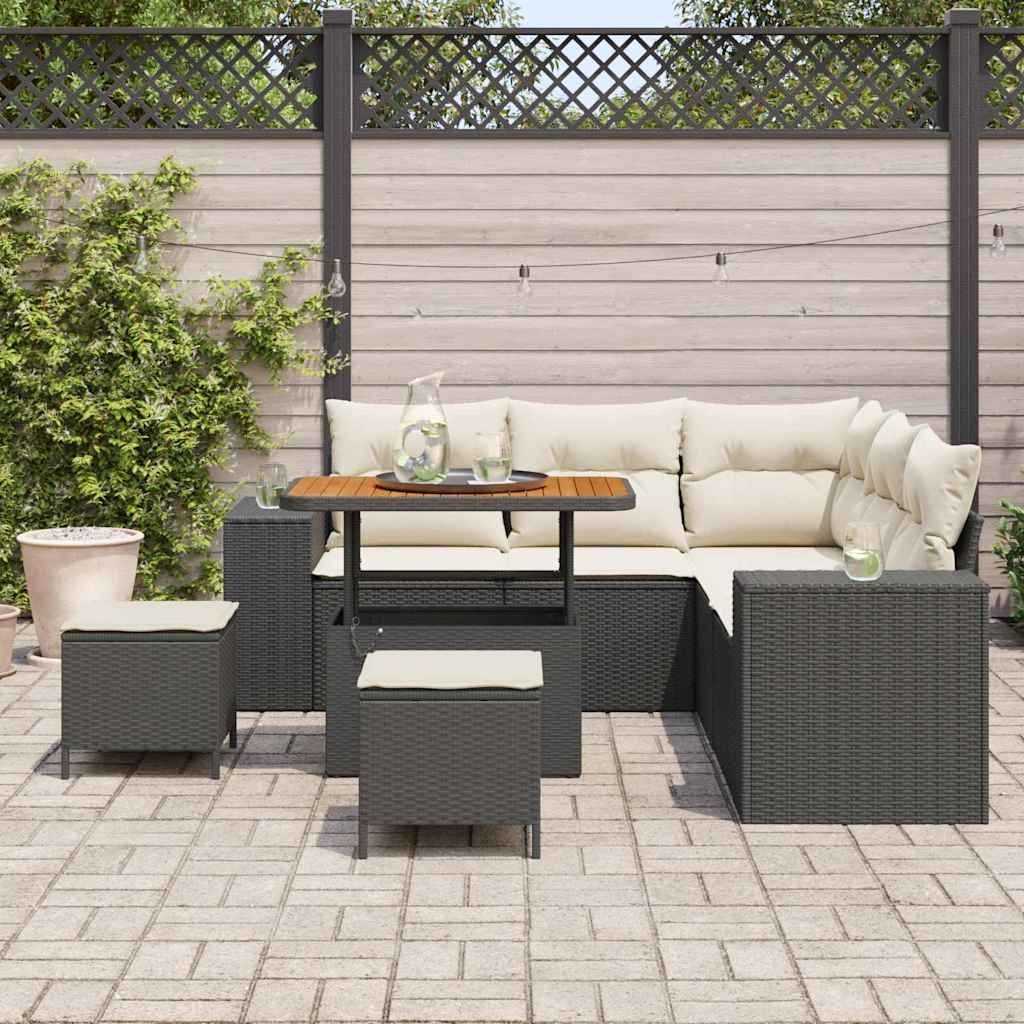 Tuin Sofa Set met kussen 8 pcs Zwart en Crème poly rattan is nu te koop bij PeponiXL, paradijselijk wonen!