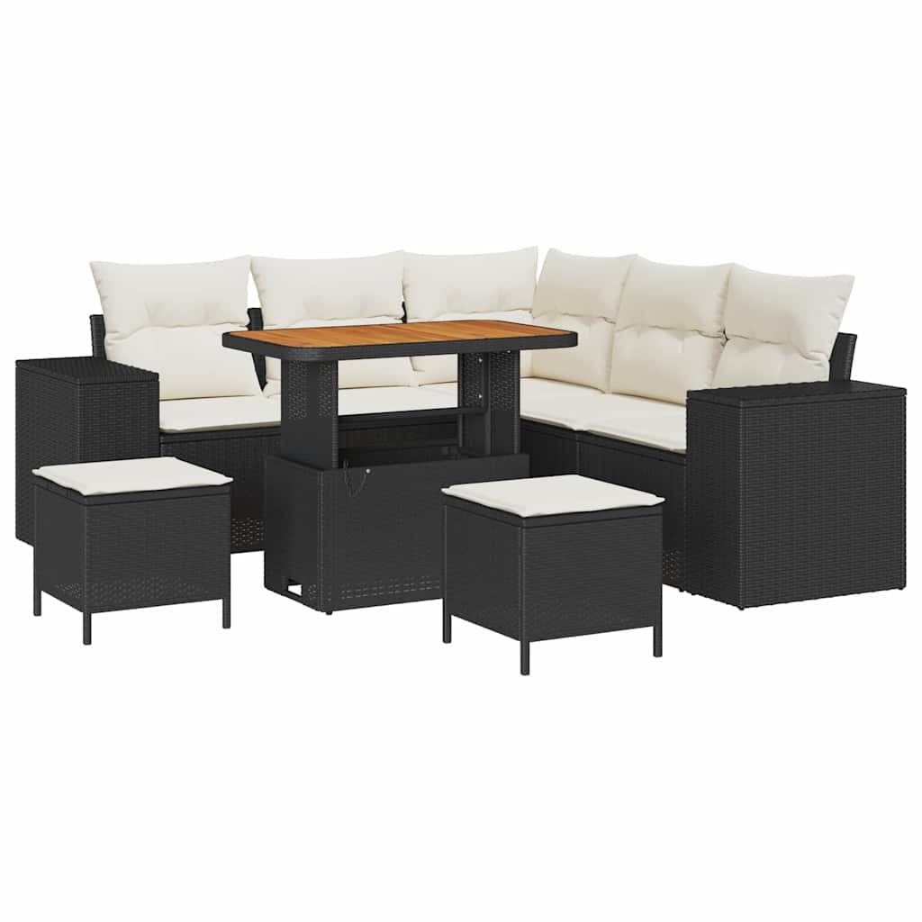 Tuin Sofa Set met kussen 8 pcs Zwart en Crème poly rattan is nu te koop bij PeponiXL, paradijselijk wonen!