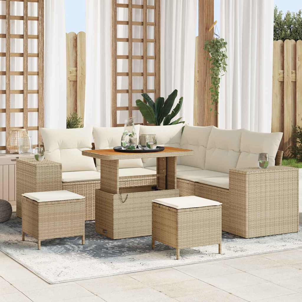 Tuin Sofa Set met kussen 8 pcs Beige en Crème poly rattan is nu te koop bij PeponiXL, paradijselijk wonen!