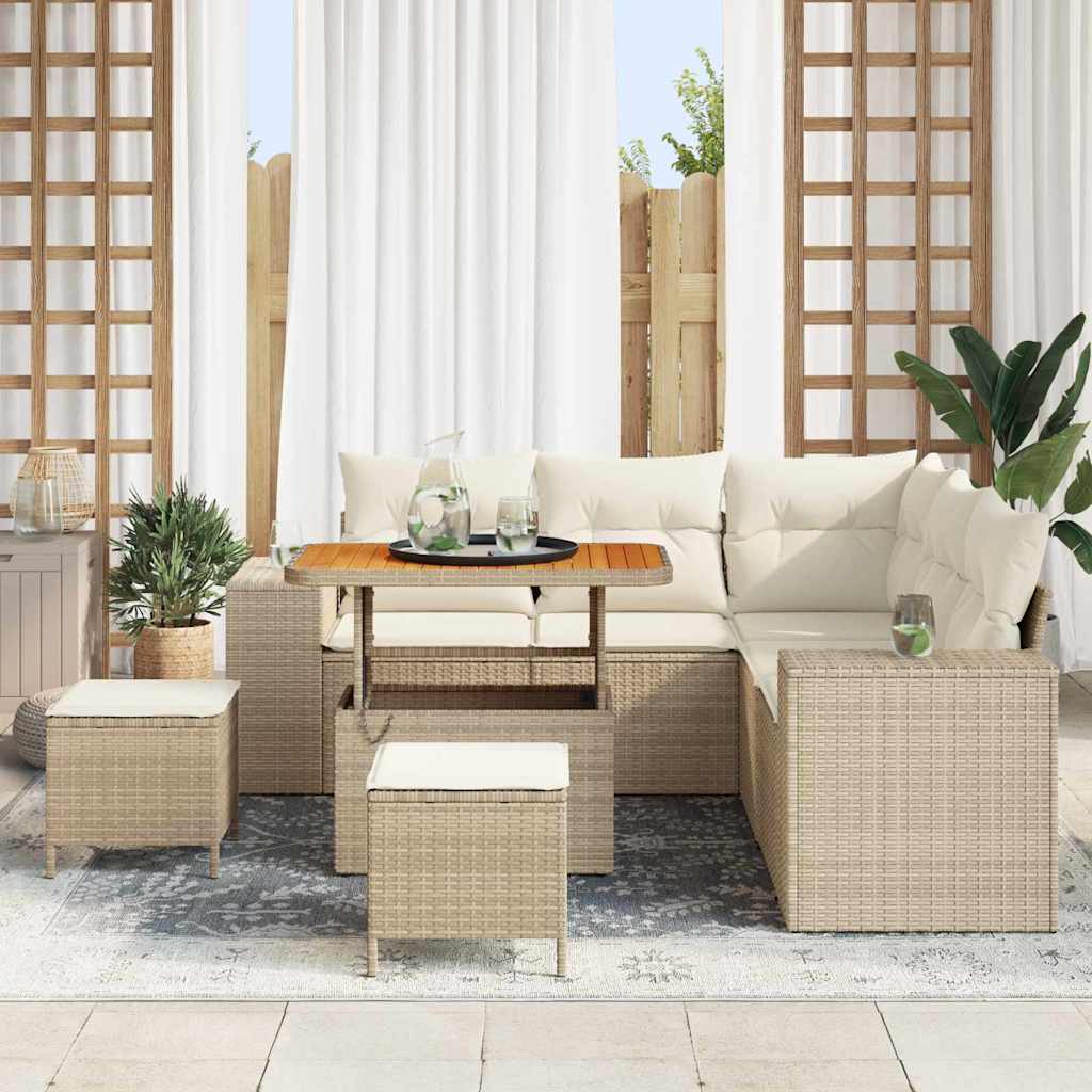 Tuin Sofa Set met kussen 8 pcs Beige en Crème poly rattan is nu te koop bij PeponiXL, paradijselijk wonen!