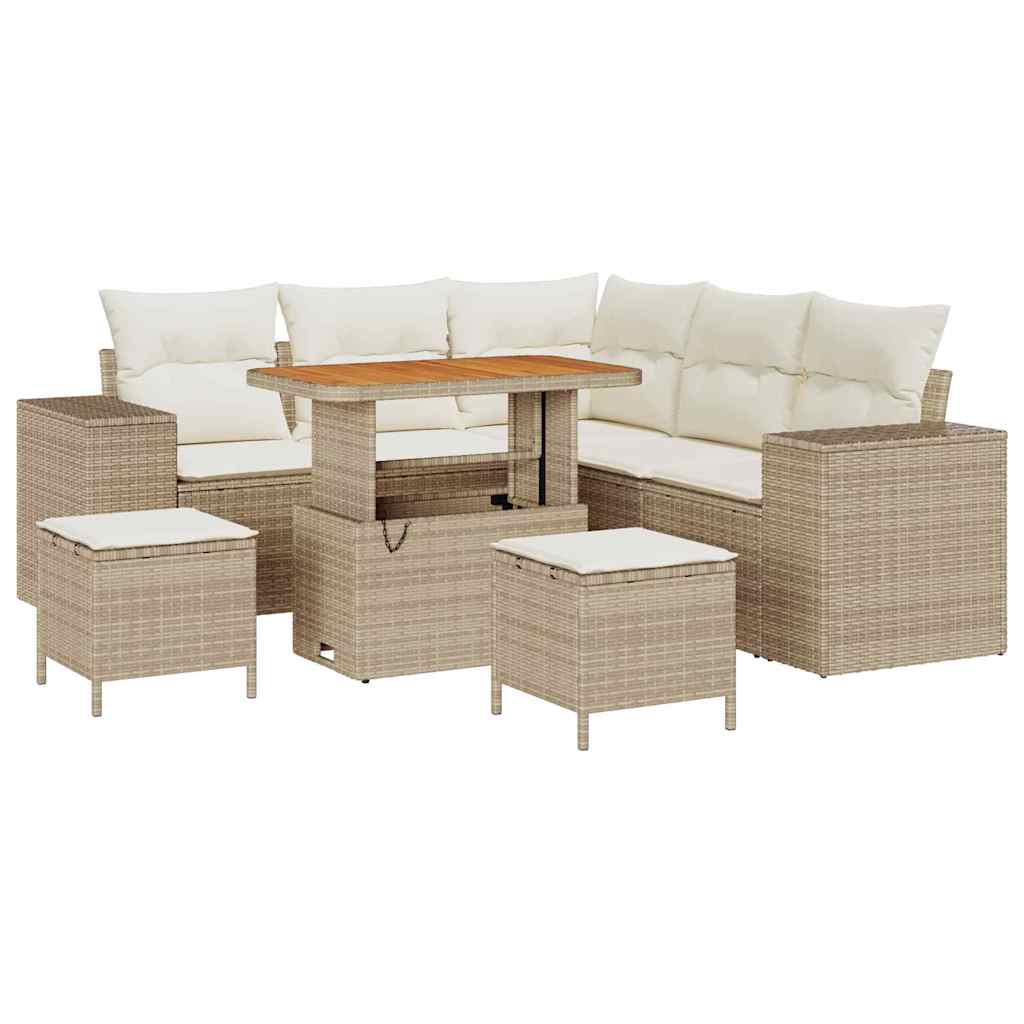 Tuin Sofa Set met kussen 8 pcs Beige en Crème poly rattan is nu te koop bij PeponiXL, paradijselijk wonen!