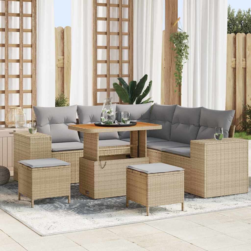 Tuin Sofa Set met kussen 8 pcs Beige en Licht Grijs poly rattan is nu te koop bij PeponiXL, paradijselijk wonen!