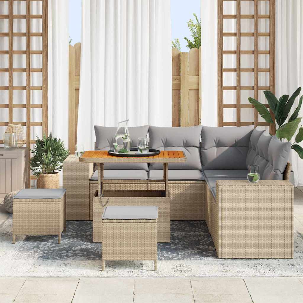 Tuin Sofa Set met kussen 8 pcs Beige en Licht Grijs poly rattan is nu te koop bij PeponiXL, paradijselijk wonen!