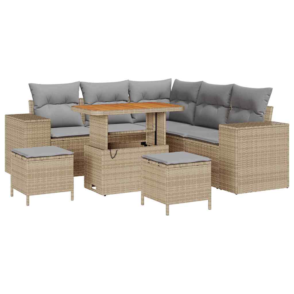 Tuin Sofa Set met kussen 8 pcs Beige en Licht Grijs poly rattan is nu te koop bij PeponiXL, paradijselijk wonen!