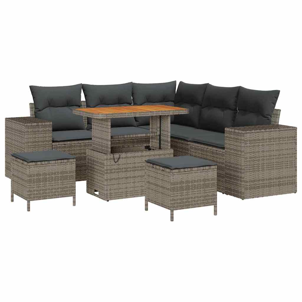 Tuin Sofa Set met kussen met opslag 8 pcs Grijs poly rattan is nu te koop bij PeponiXL, paradijselijk wonen!